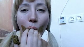 Blonde scat woman pooping, smearing and eating shit compilation